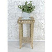 Downton Interiors Light Gold Embossed Metal Mirrored Glass Side Table with Shelf - Agadir Range | Size: Medium