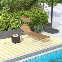 OUTSUNNY Reclining Sun Loungers, Folding Recliners for Garden Patio, Tan