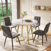 Matteo Modern Round Coffee Table with Gold Stand & Marble Pattern in White