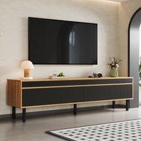 Matteo Modern Black & Natural Wood Effect TV Unit with Push-Open Doors
