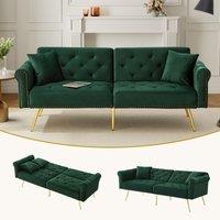 Matteo 2-Seater Sofa Bed with 3-Stage Adjustable Backrest & Gold Metal Legs in Green