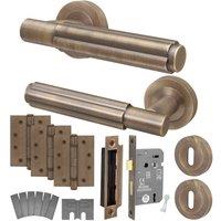 AFIT Antique Brass Fire Door Handle Key Lock Set Internal Lock Hinges in Bronze | Size: 150mm x 150mm