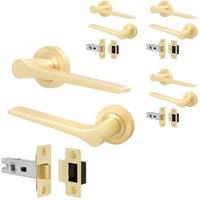 AFIT Brass Door Handle Latch Set Satin Brass Door Handle, Latch 4 Pack in Gold | Size: 150mm x 150mm