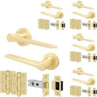 AFIT Brass Door Handle Latch Set Satin Brass Door Handle, Latch Hinges5 Pack in Gold | Size: 150mm x 150mm