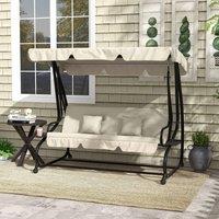 OUTSUNNY 2-in-1 Garden Swing Chair for 3 Person w/ Adjustable Canopy, Cream in White
