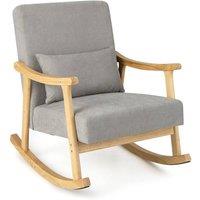 Costway Wooden Rocking Accent Chair Upholstered Rocker Armchair with Rubber Wood Armrests in Natural