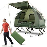Costway 2-Person Tent Cot Folding Camp Tent Outdoor Hiking Bed Air Mattress Sleeping Bag in Green