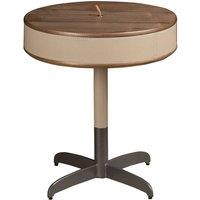Angel Cerda Round Side Table by Walnut Veneer Mink Faux Leather Grey