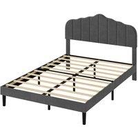 Levede King Upholstered Bed Frame Linen Platform Base Scalloped Headboard in Grey