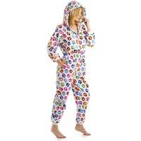 Camille Women's Luxury All In One Paw Print Hooded Fleece Onesie in White | Size: 10-12