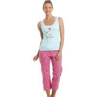 Camille Women's Poodle Character Capri Cotton Pyjama Set in Aqua | Size: 12-14