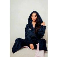 Lulabay Women's Personalised Two Tone Dressing Gown in Navy | Size: 12-14