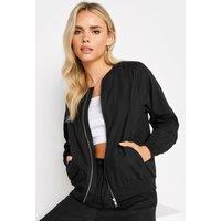 PixieGirl Women's Petite Linen Bomber Jacket in Black | Size: 6