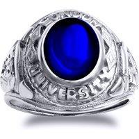 Jewelco London Men's Silver Blue Oval Cabochon CZ London College Ring | Size: T