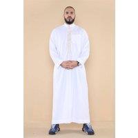 Thobez Men's Muslim Islam Eid Nehru Collar Thobe in White | Size: 52R
