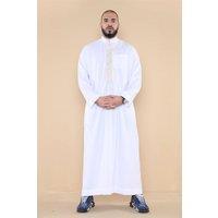 Thobez Men's Muslim Islam Eid Nehru Collar Thobe in White | Size: 54R