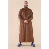 Thobez Men's Muslim Islam Eid Nehru Collar Thobe in Brown | Size: 58R