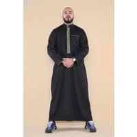 Thobez Men's Muslim Islam Eid Nehru Collar Thobe in Black | Size: 56R