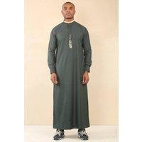 Thobez Men's Thobe Jubba Nehru Round Collar Islamic Clothing Muslim Kaftan Embroidery Eid Robe Saudi in Green | Size: 54R