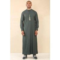 Thobez Men's Thobe Jubba Nehru Round Collar Islamic Clothing Muslim Kaftan Embroidery Eid Robe Saudi in Green | Size: 60R