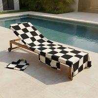 OHS Checkerboard Beach Towel with Bag Quick Dry Absorbent Travel Spa in Black