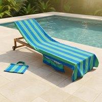 OHS Stripes Beach Towel with Bag Quick Dry Absorbent Travel Spa in Green