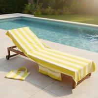 OHS Stripes Beach Towel with Bag Quick Dry Absorbent Travel Spa in Yellow