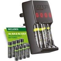 Venom Pro Charge Plug In Wall Charger plus 4 x AA & 4 x AAA Rechargeable Batteries in Black | Size: 9 Pack