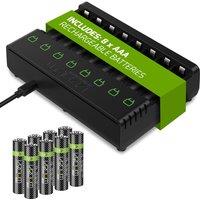 Venom Rechargeable Battery Charging Dock plus 8 x AAA 800mAh Batteries in Black