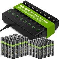 Venom Rechargeable Battery Charging Dock plus 16 x AA 2100mAh & 16 x AAA 800mAh Batteries in Black