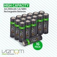 Venom Rechargeable AA Batteries - High Capacity 2100mAh (16-Pack) in Black | Size: 16 Pack