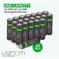 Venom Rechargeable AA Batteries - High Capacity 2100mAh (20-Pack) in Black | Size: 21 Pack