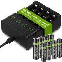Venom Rechargeable Battery Charging Dock plus 4 x AA 2100mAh & 4 x AAA 800mAh Batteries in Black | Size: 9 Pack