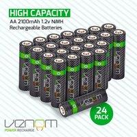 Venom Rechargeable AA Batteries - High Capacity 2100mAh (24-Pack) in Black | Size: 25 Pack