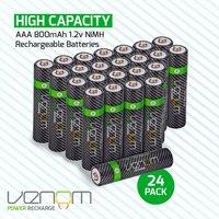 Venom Rechargeable AAA Batteries - High Capacity 800mAh (24-Pack) in Black | Size: 25 Pack