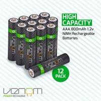 Venom Rechargeable AAA Batteries - High Capacity 800mAh (12-Pack) in Black | Size: 13 Pack