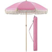Christow Portable Parasol Beach Garden Tilting Umbrella Fringed Tassel Sun Shade UV50+ 2m in Pink