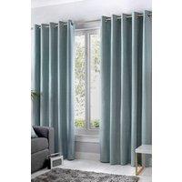 Fusion 'Sorbonne' 100% Cotton Light Filtering Plain Dyed Eyelet Curtains in Duck Egg Blue | Size: 117 cm width x 229 cm drop