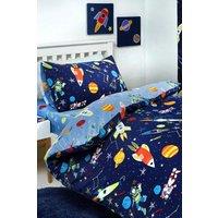 Bedlam 'Supersonic' Glow In The Dark Space Rocket Duvet Cover Set in Blue | Size: Single