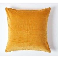 Homescapes Velvet Cushion Cover 100% Cotton, Soft & Machine Washable in Mustard | Size: 30 cm x 50 cm