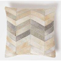 Homescapes Cream & Grey Leather Cushion 45 x 45 cm | Size: 45 cm x 45 cm