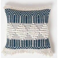 Homescapes Safi Handwoven Fringed Navy & Cream Kilim Cushion | Size: 45 cm x 45 cm