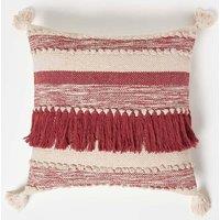 Homescapes Zadar Handwoven Fringed Red Kilim Cushion | Size: 45 cm x 45 cm