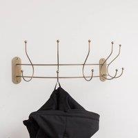 Melody Maison Antique Gold Curved Coat Hanger Rail With 5 Storage Hooks - 60cm