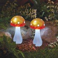 Marco Paul 2 Pack of Red Resin Mushroom Solar Powered Garden Ornament 28cm