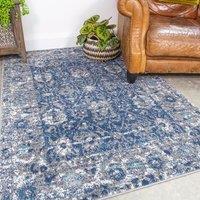 Kukoon Navy Blue Grey Floral Traditional Bordered Rug | Size: 80 cm x 150 cm