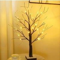 Almineez 2FT Christmas Snowy Twig Tree Mini Birch Twig Tree 24 LED Light in Brown