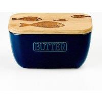 Selbrae House Blue Butter Dish - Fish Repeat in Dark Blue | Size: 140 cm x 90 cm