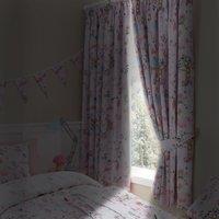 Happy Linen Company Enchanted Forest Fully Lined Thermal Blackout Pencil Pleat Curtain Set in Pink | Size: 167 cm width x 137 cm drop