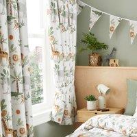 Happy Linen Company Jungle Safari Animals Fully Lined Thermal Blackout Pencil Pleat Curtain Set in Ivory | Size: 167 cm width x 137 cm drop